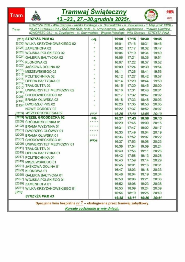 Świateczny Tramwaj Gdańsk Rozkład Jazdy