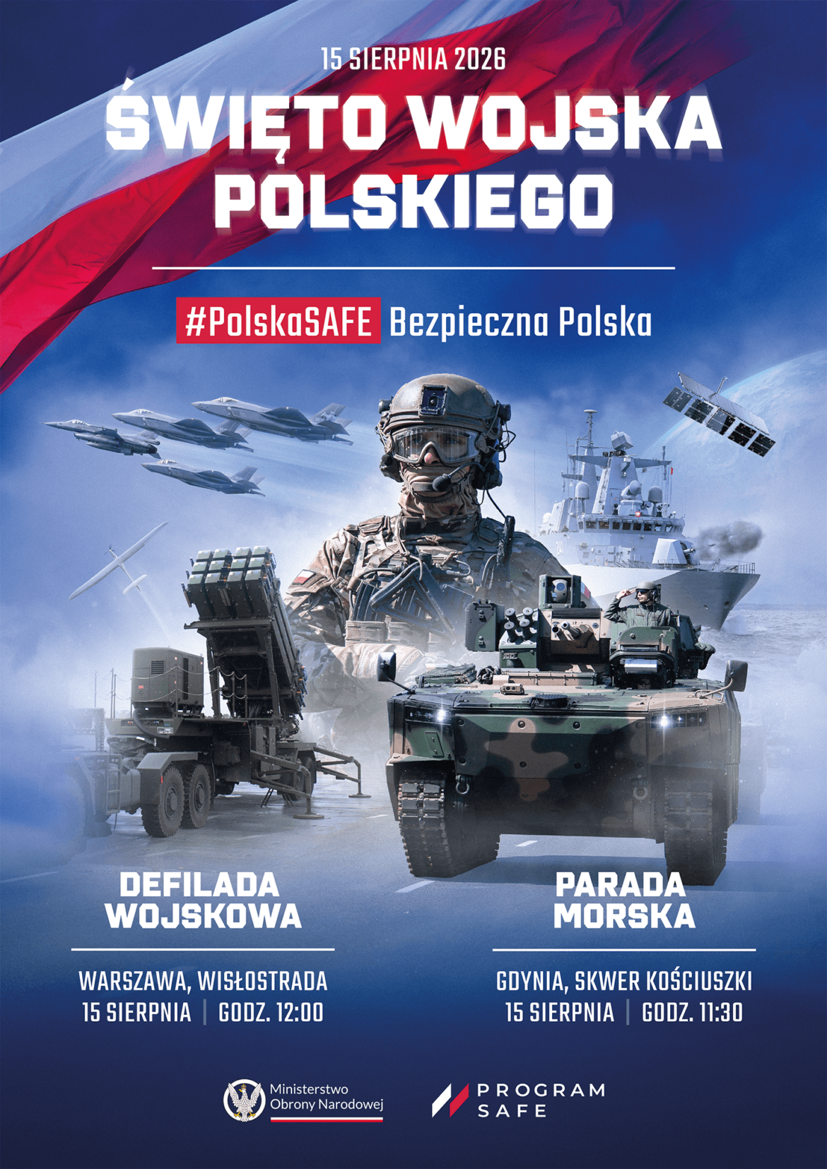 Plakat Święta Wojska Polskiego 2026 z programem defilady i parady morskiej